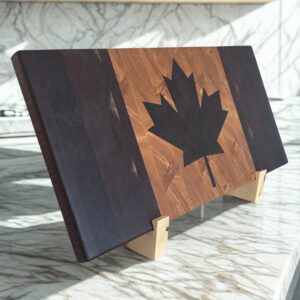 Canadian flag end grain cutting board with maple leaf inlay