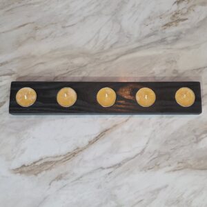 modern wooden 5 tea light candle holder for table or mantel