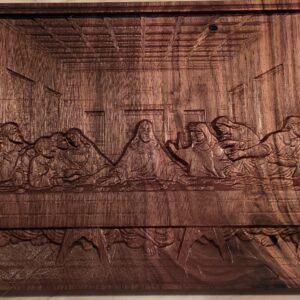 3D carved Last Supper religious wall art in black walnut