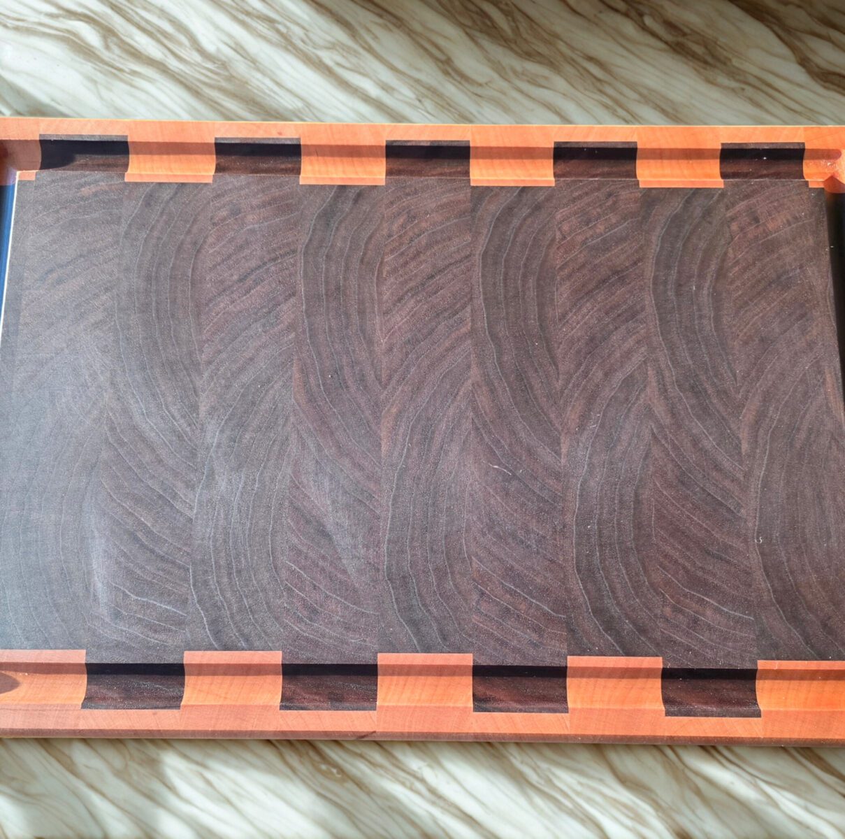 end grain cutting board walnut cherry shield series top view