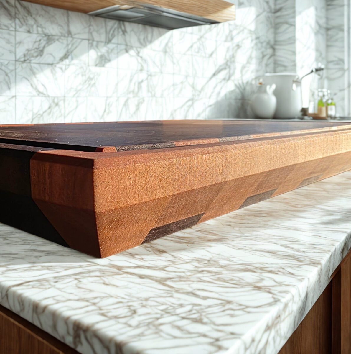 thick end grain cutting board walnut cherry shield series side profile